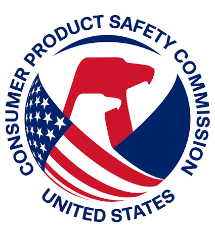 U.S. Consumer Product Safety Commission seal in blue, red, and white with a stylized eagle and U.S. flag