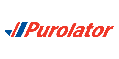 Purolator logo in red and blue on a white background