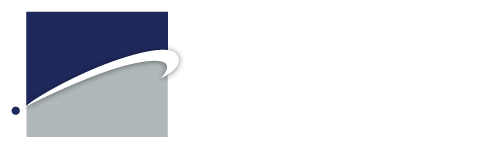 Dark blue and gray logo with a white curved swoosh and a small blue dot on the left