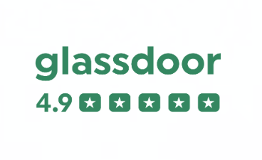 Glassdoor logo with a rating of 4.9 stars, all green.