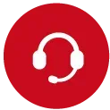 Un icono blanco de un auricular con un micrófono en un círculo rojo.