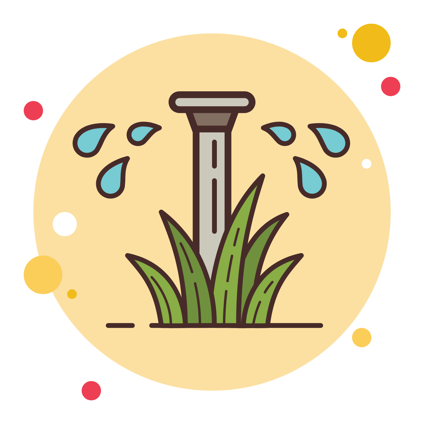 An icon of a sprinkler spraying water on a lawn.