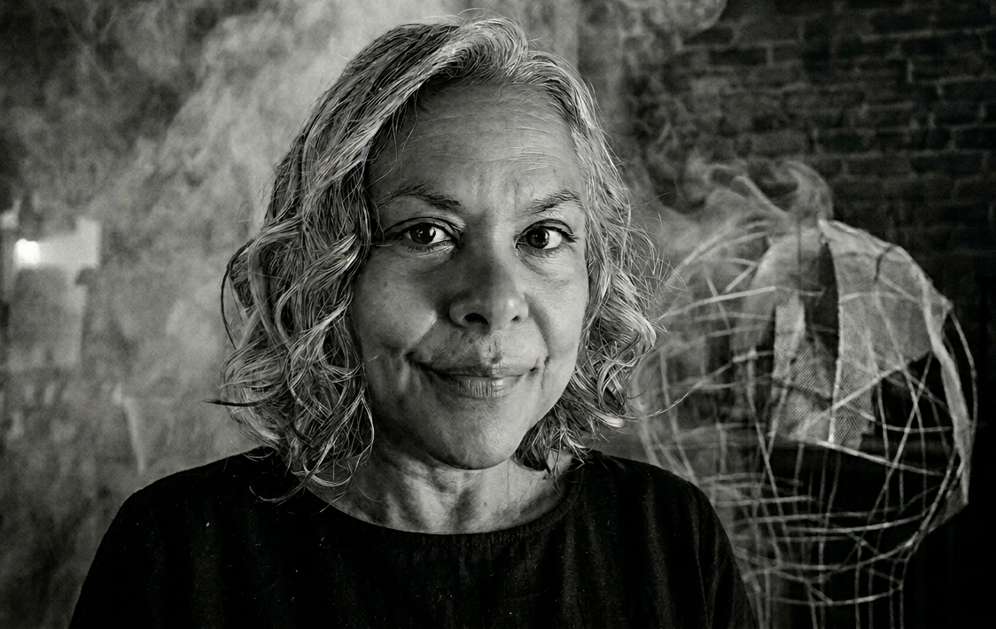 Founder Charlotte Pollnitz on a creative background
