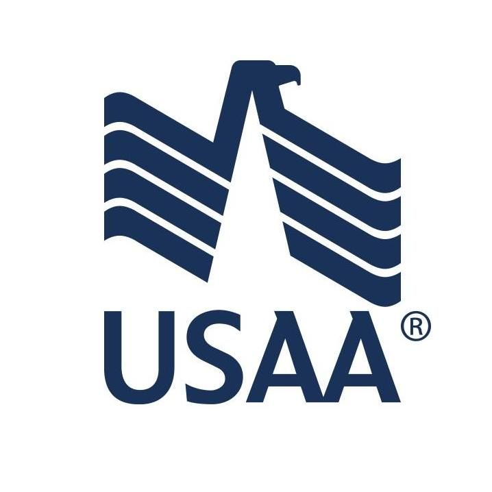 USAA blue logo with stylized eagle above the letters USAA