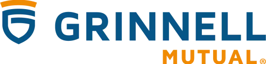 Grinnell Mutual Insurance logo: a blue shield with a gold crown above the blue word