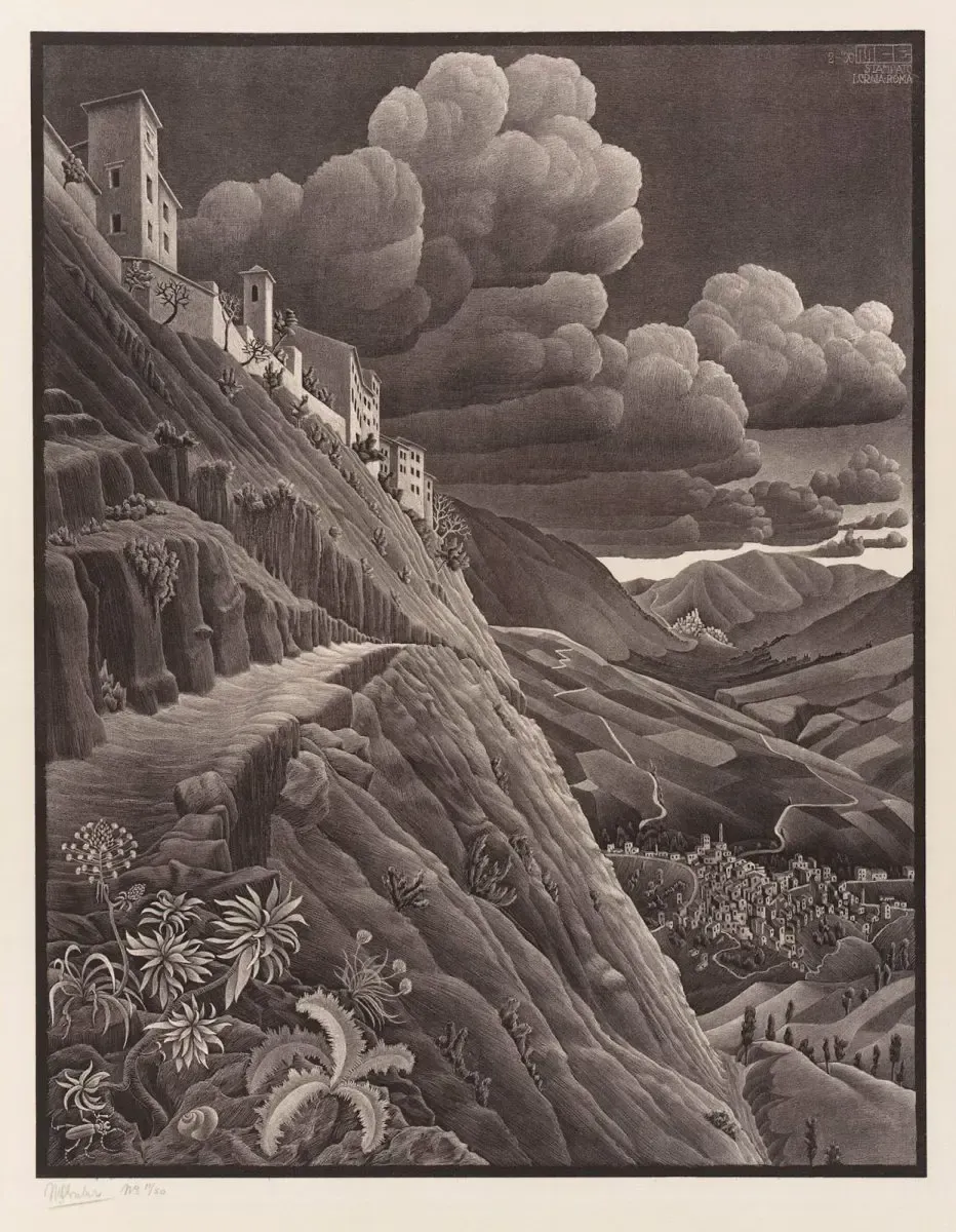 Escher in Castrovalva drawing