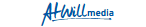 A blue and black “AtWill media” logo on a white background.