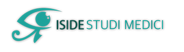 Logo turchese con un occhio stilizzato e una freccia, con la scritta “ISIDE STUDI MEDICI”