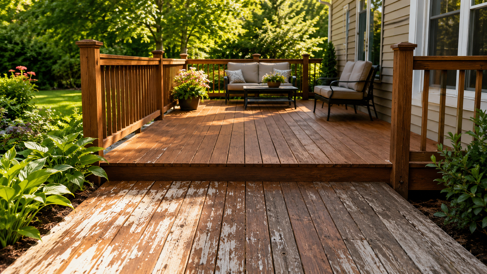 deck stain project started