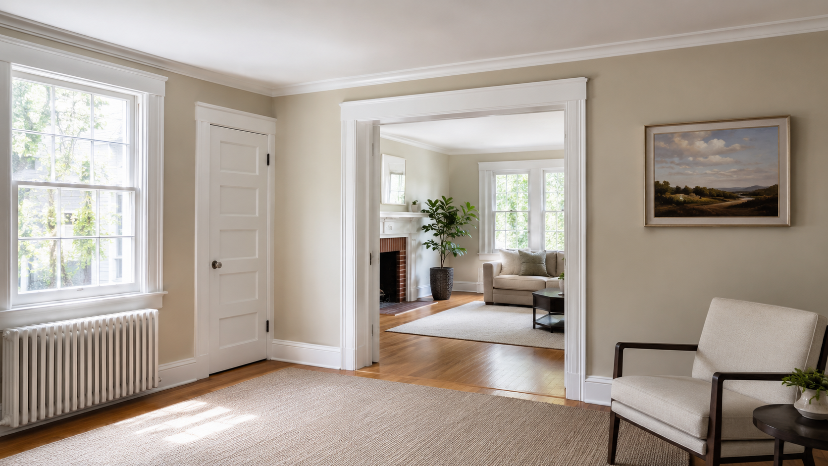 Stained trim painted white by Capital Painters in Glastonbury CT