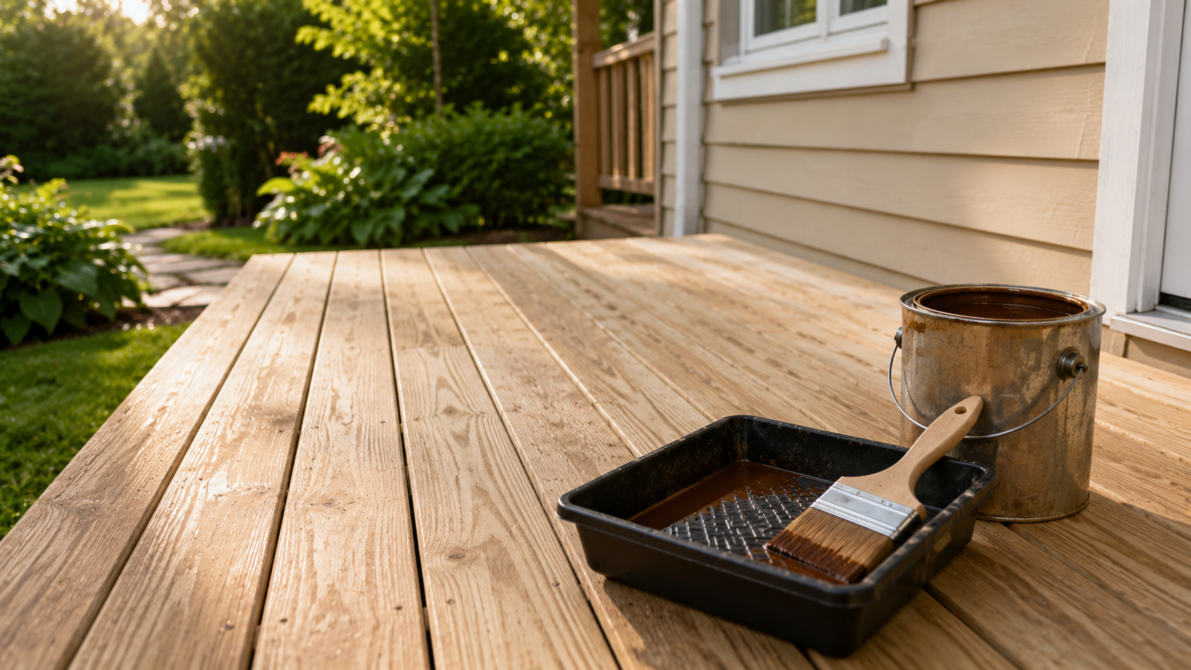 deck with new stain on wood