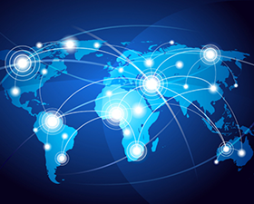 A map of the world with a lot of dots on it