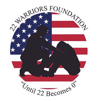 Logo for 22 Warriors Foundation featuring a silhouette of one person comforting another against an American flag circle.