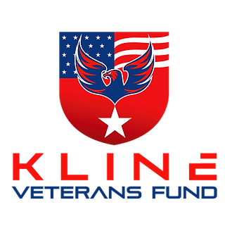 Logo for Kline Veterans Fund featuring a shield with an American flag pattern, an eagle silhouette, and a white star.