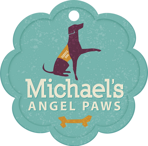 A teal scalloped pet tag logo for 