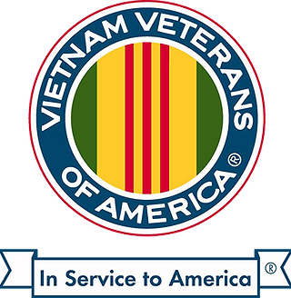 Logo of the Vietnam Veterans of America featuring a yellow circle with three red stripes inside a blue ring with text.