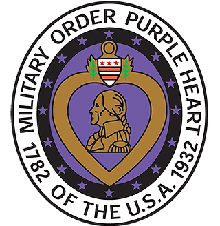 The Military Order of the Purple Heart circular emblem, featuring a gold heart with George Washington’s profile on purple.