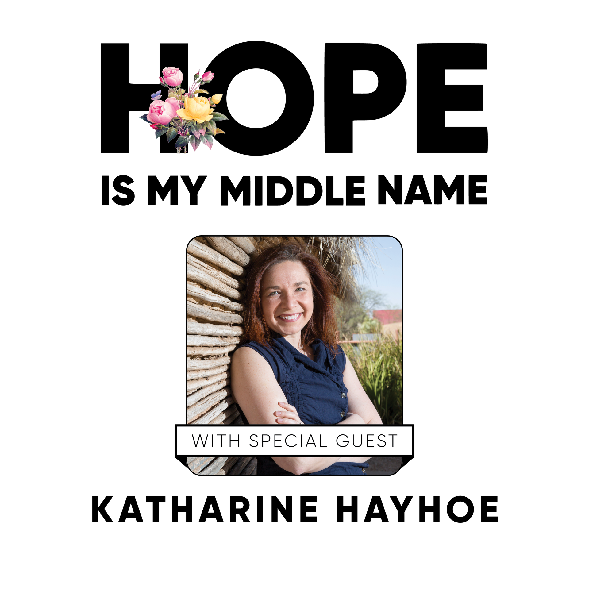 A poster that says hope is my middle name with a picture of a woman holding a goat.
