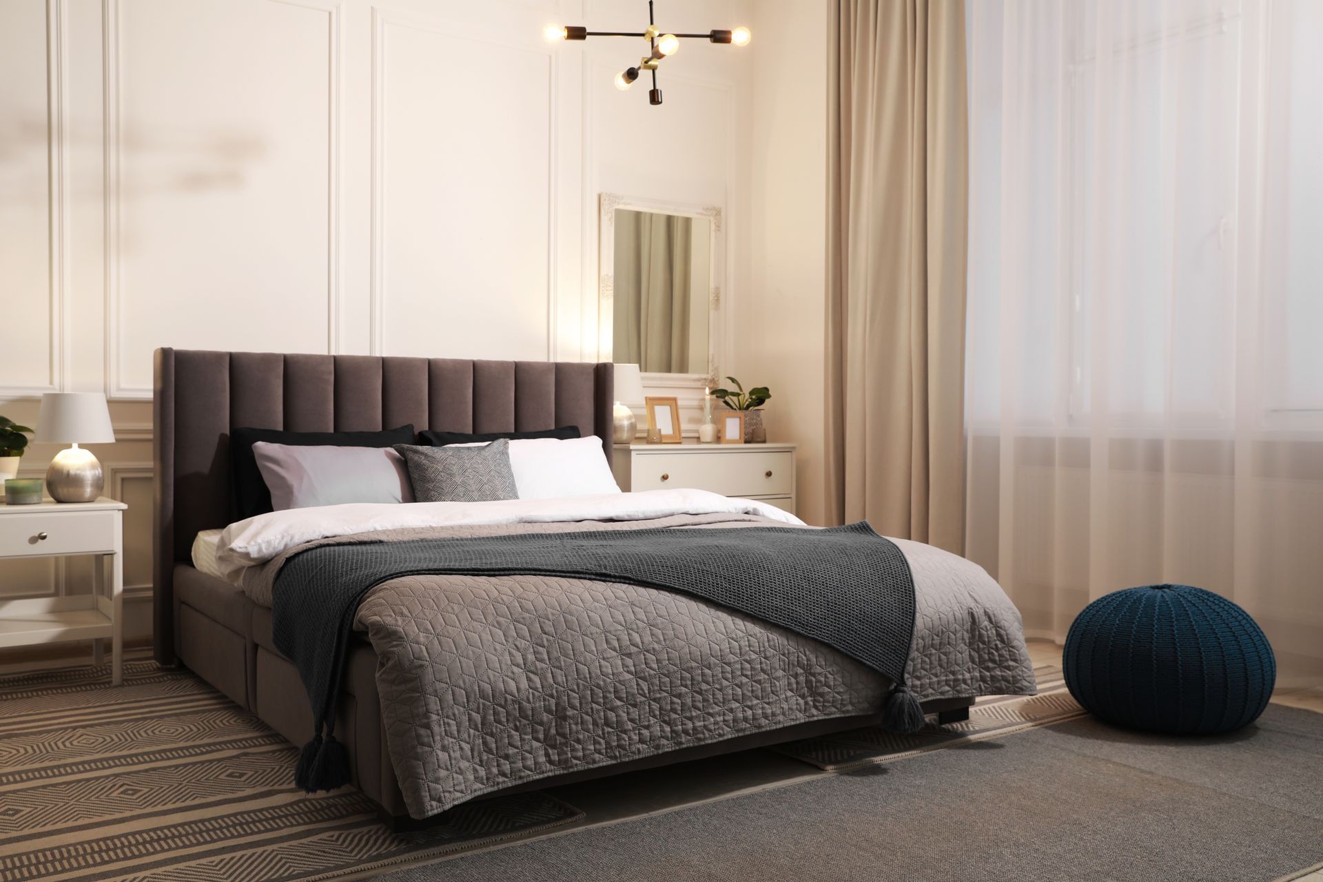 Brown bed in bedroom