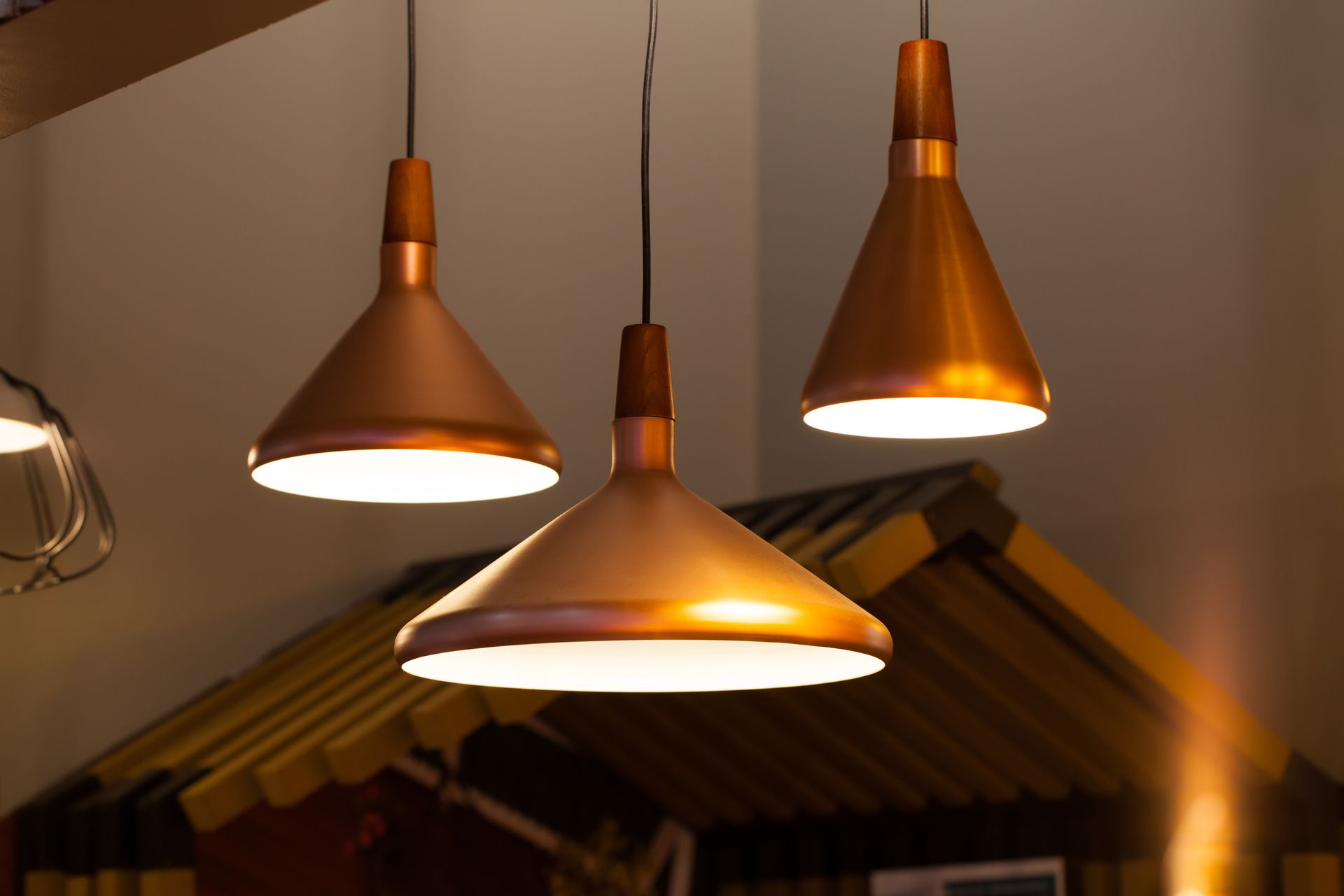 Three copper pendant lights