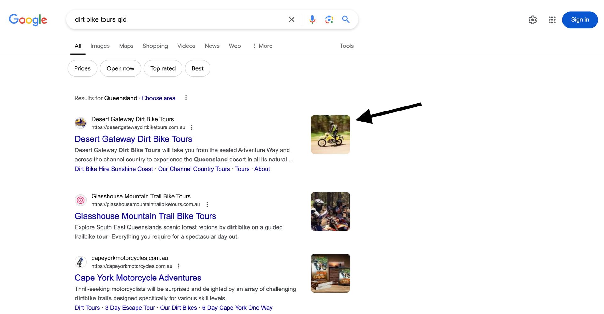A screenshot of a google search page with an arrow pointing to a picture of a horse.