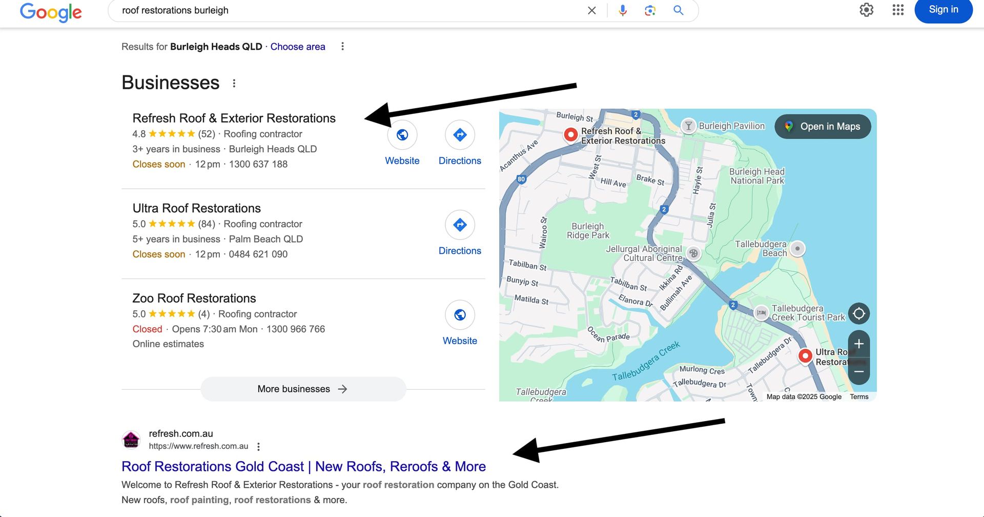 A screenshot of a map on a google search page.
