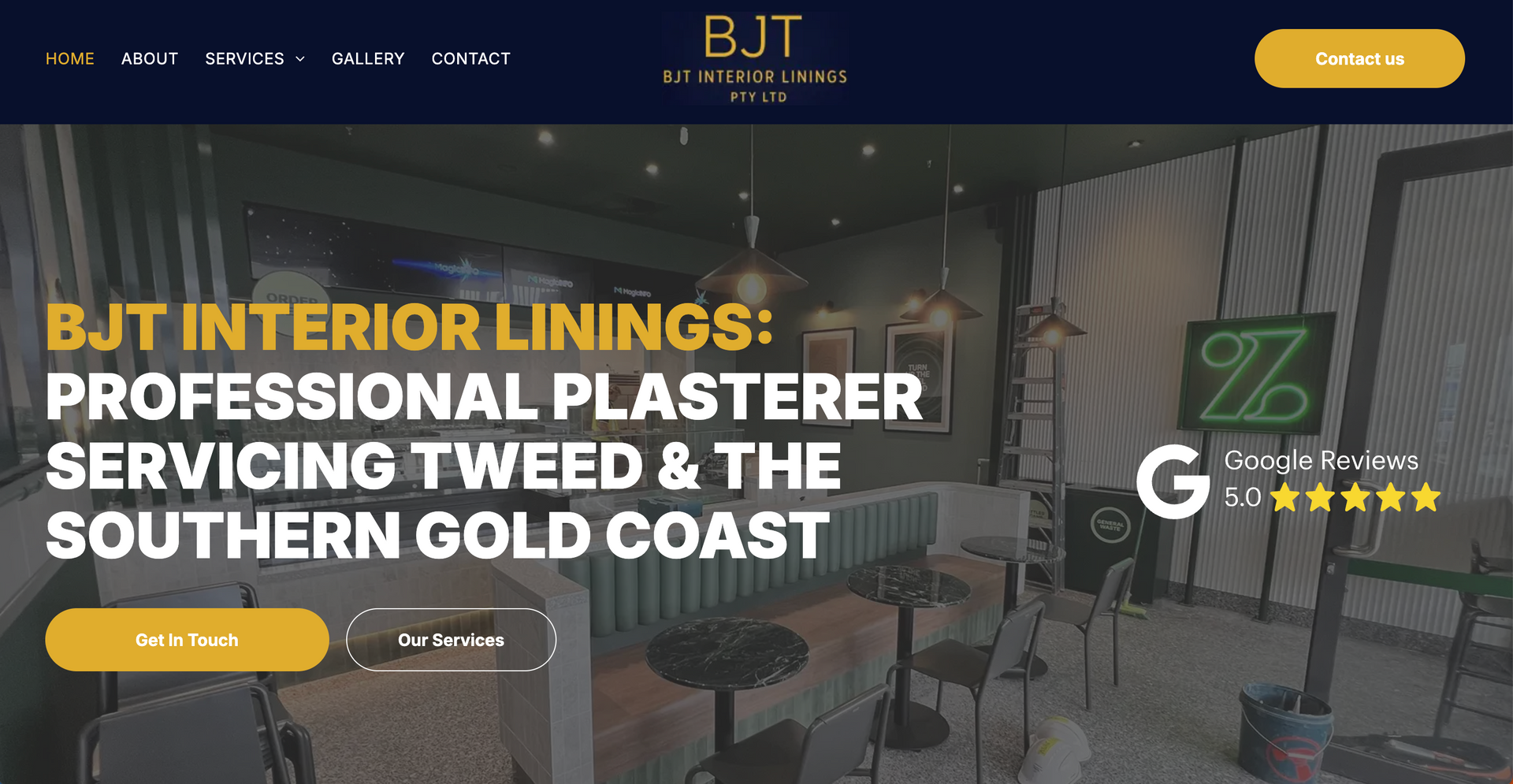 A screeshot of the BJt Interior Linings website