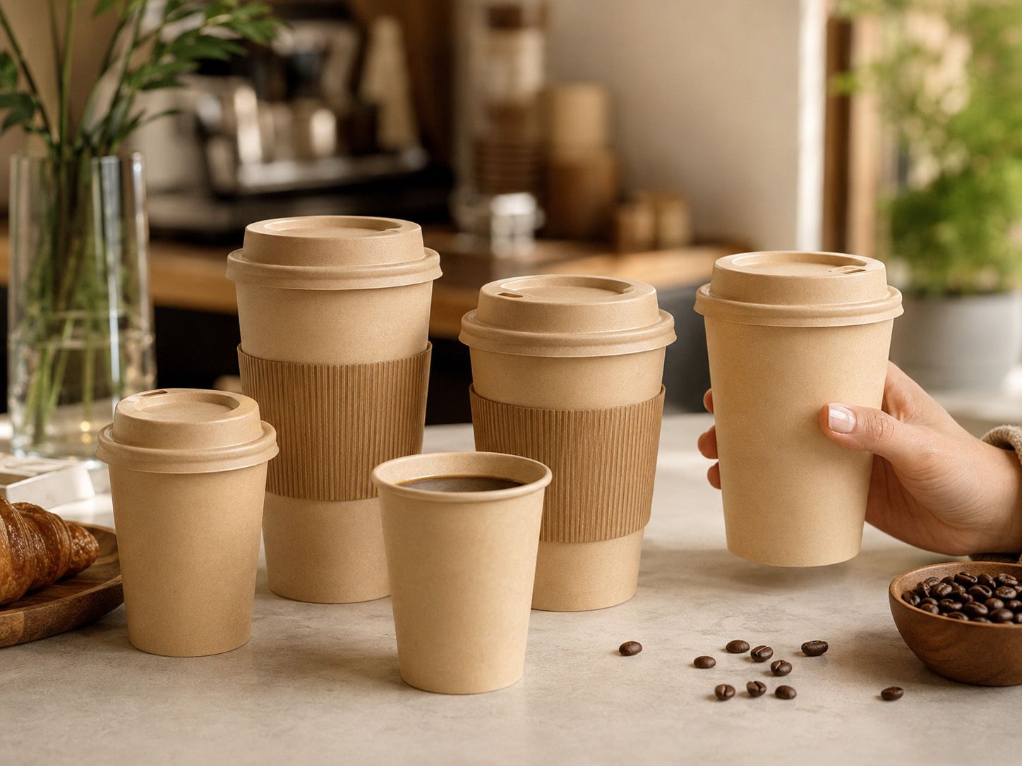 Bamboo paper cups and bamboo paper bowls made from bamboo cupstock board