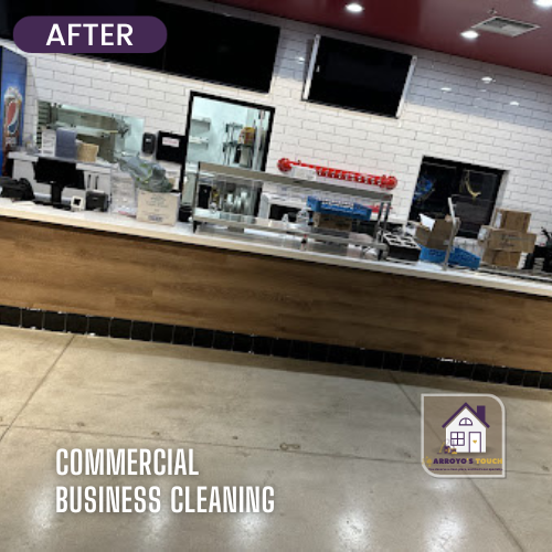 Clean commercial business kitchen counter.