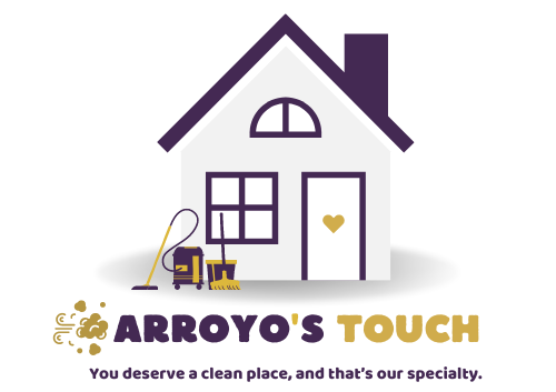 Logo featuring a house with cleaning equipment in front; text says
