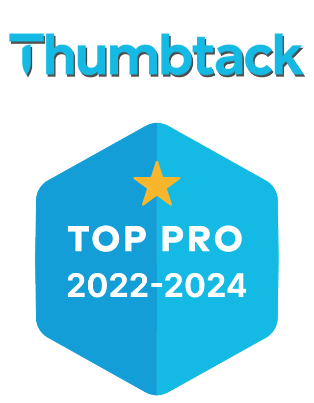 A blue badge that says thumbtack top pro 2022-2024