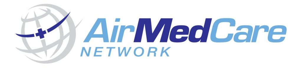 AirMedCare Network logo with globe and airplane graphic.