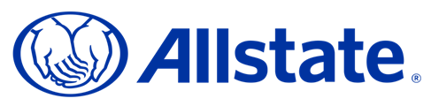 Allstate logo: Blue hands cupped within a blue oval, next to the word
