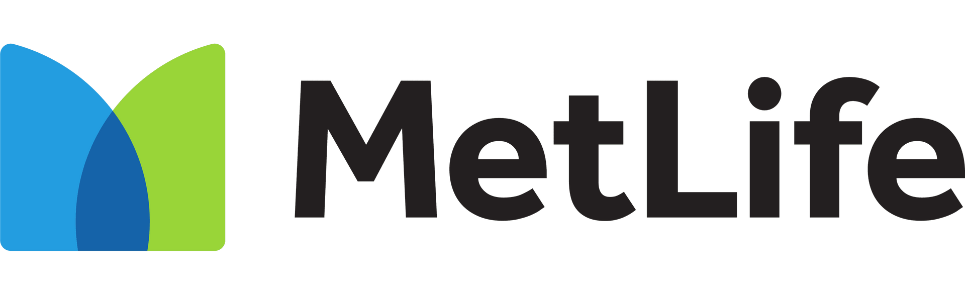 MetLife logo: blue and green arc design with the word