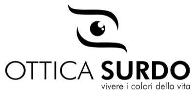 Ottica Surdo logo with stylized eye and tagline “vivere il coraggio della vita”