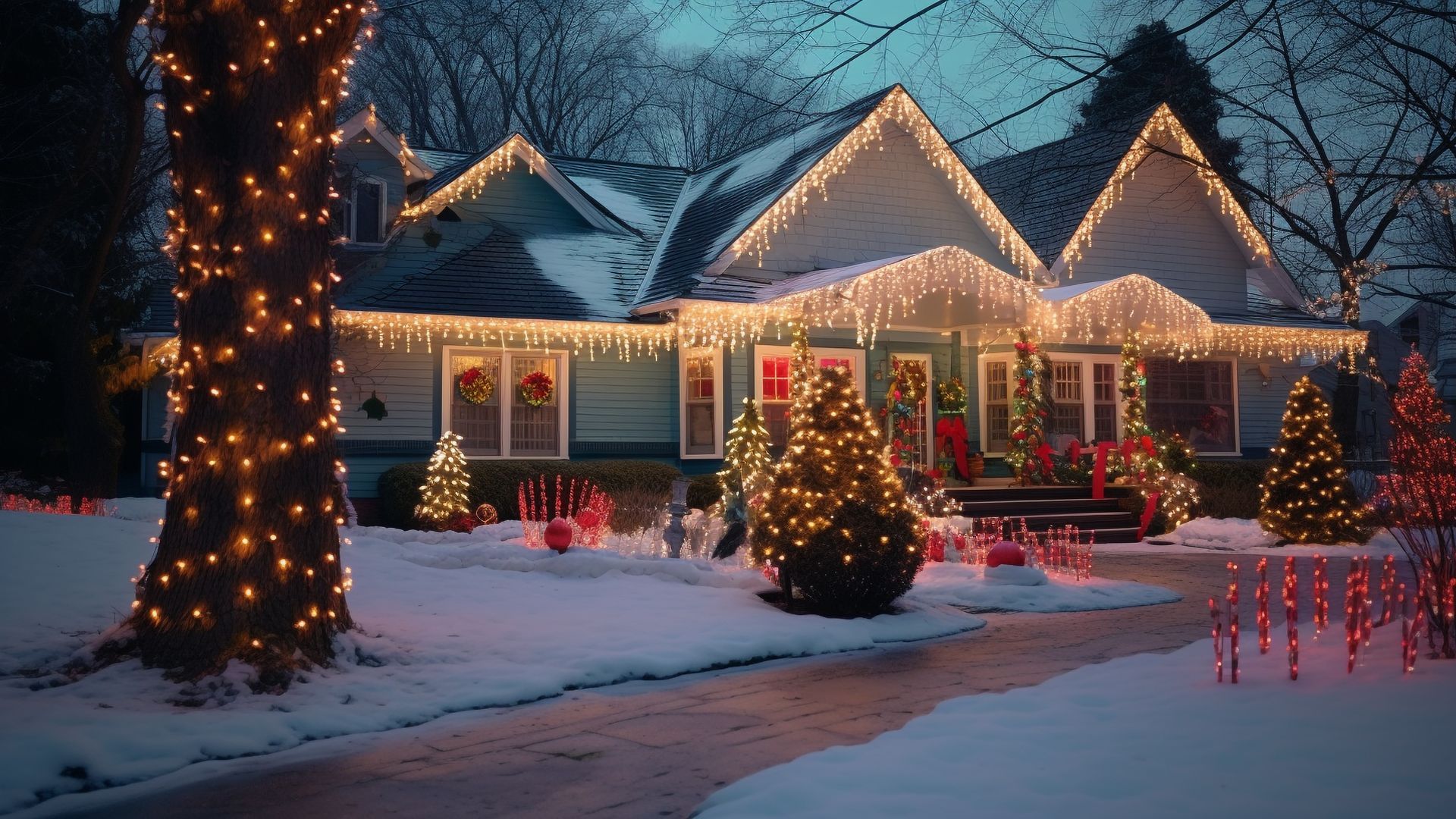holiday light installation, holiday lighting