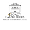 Logo for Legacy Garage Doors: a garage illustration above text and a phone number.