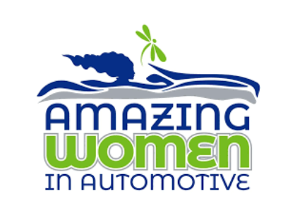 Logo reading “Amazing Women in Automotive” in blue and green with a stylized blue woman and leaves.