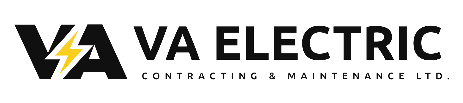 Logo for VA Electric Contracting & Maintenance Ltd. featuring the letters VA with a yellow lightning bolt icon.
