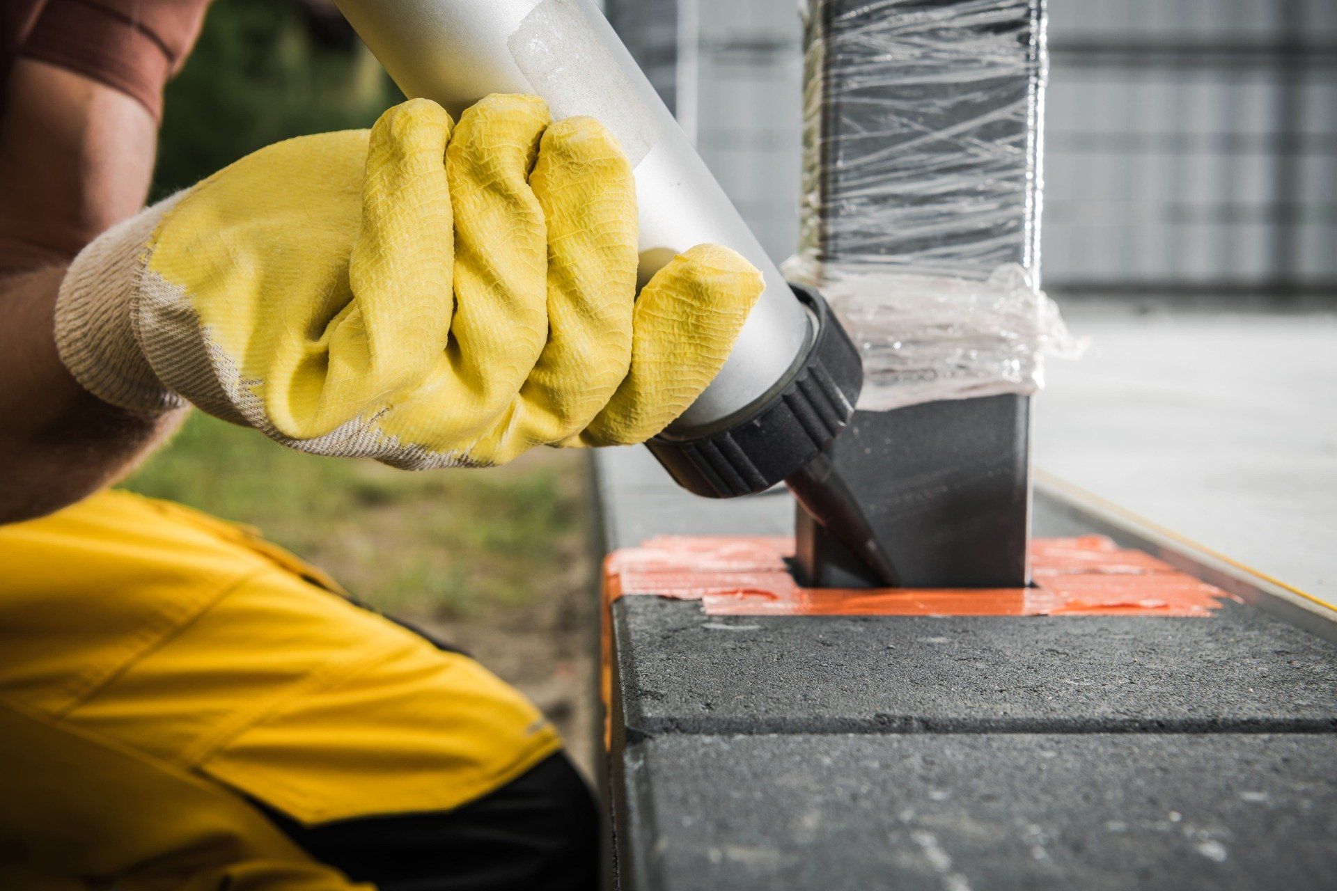 Caulking sealer on concrete joint in residential home in Rancho Cucamonga