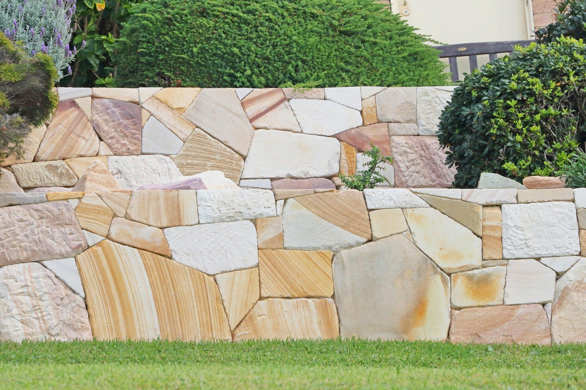 Patterned concrete garden wall in residential home in Rancho Cucamonga, CA