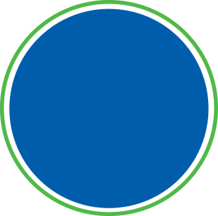 Blue circle with a thin green outline on a white background