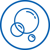 Blue circular diagram with three overlapping circles inside a larger ring, on a white background