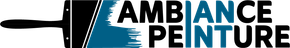 Logo Ambiance Peinture avec un pinceau et du texte noir, turquoise et blanc