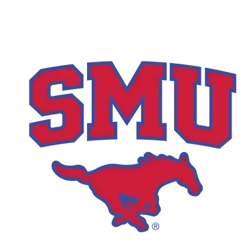 Red SMU logo featuring block lettering above a stylized running mustang silhouette on a white background.