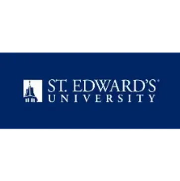 St. Edward's University logo: a blue rectangle containing a white illustration of the Main Building and university text.
