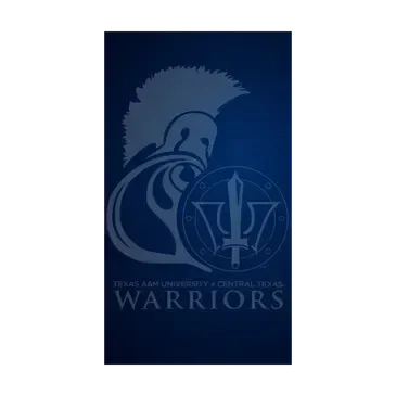 Logo for Texas A&M University-Central Texas Warriors, featuring a blue Spartan helmet graphic over the word 