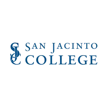 Blue logo for San Jacinto College featuring a stylized 