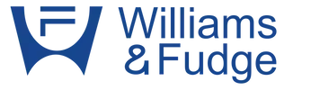 The dark blue logo of Williams & Fudge, featuring an abstract