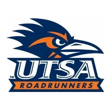 Official UTSA Roadrunners logo with a stylized blue and orange bird mascot above white 